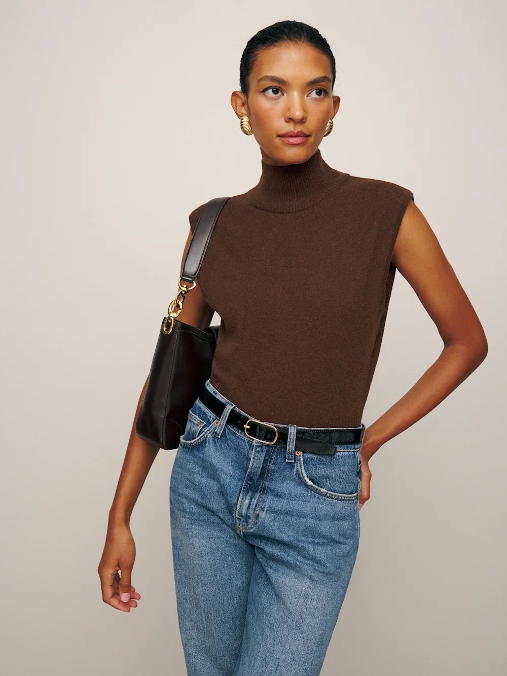Reformation Sleeveless Turtleneck Sweater - Chocolate Brown